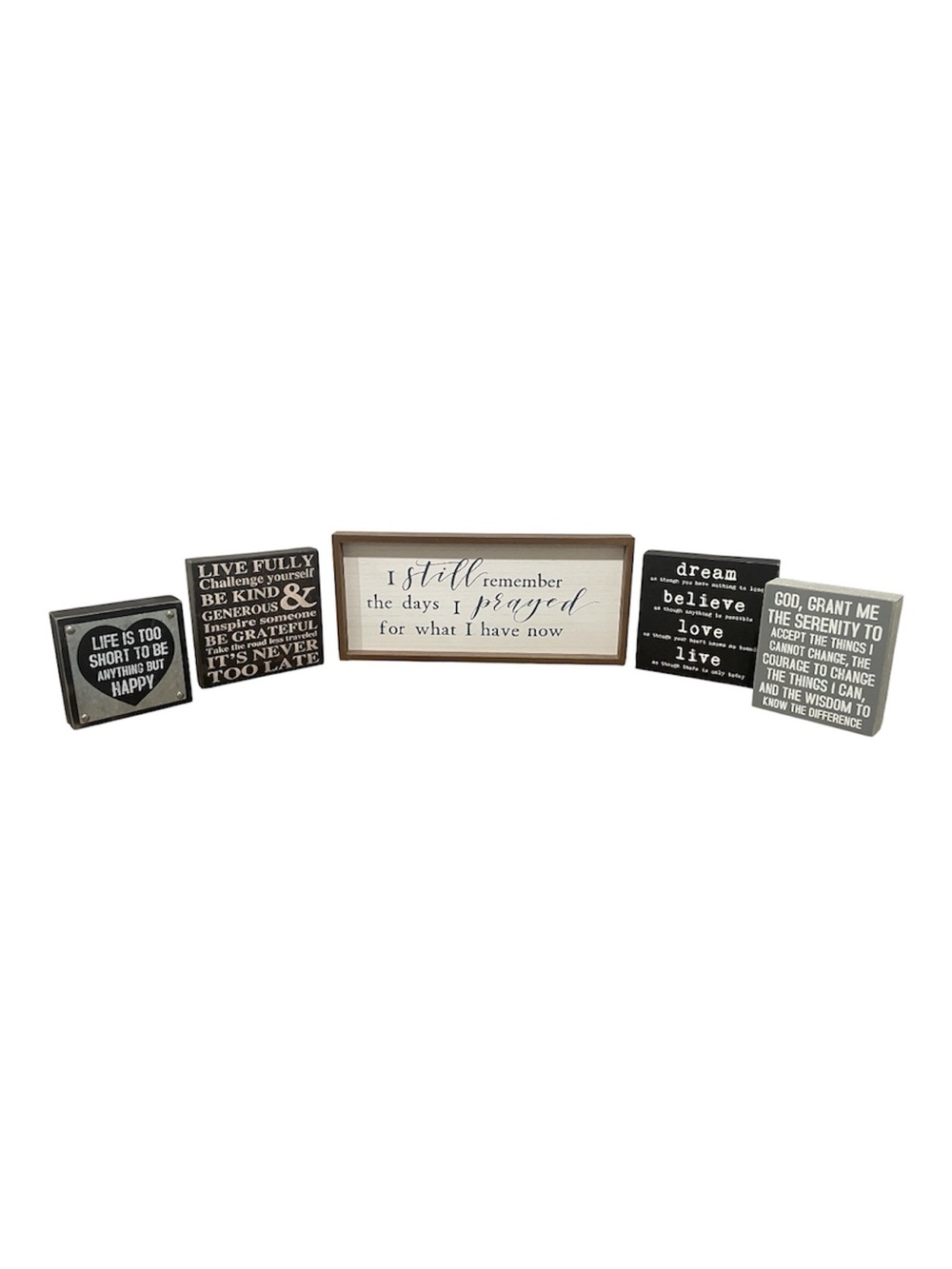 Set of 5 Inspirational Framed Wood Signs - Neutral Black & White